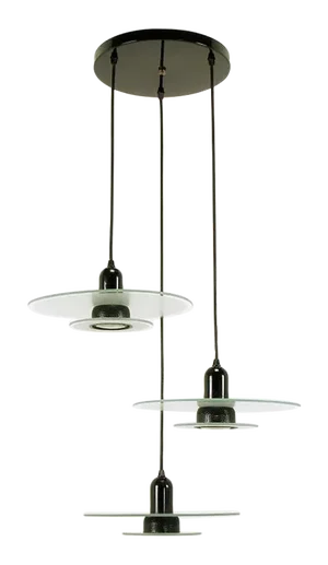 Art Deco Revival Etched Glass and Black Enamel Three-Light Pendant