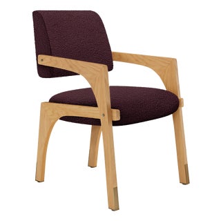 Arches Dining Chair in Dark Red Bouclé and Oak from Insidherland For Sale