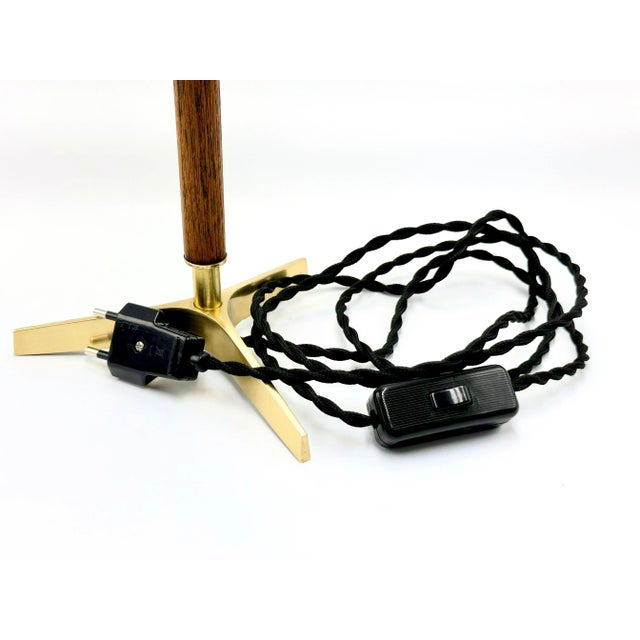 Mid-Century Tripod Brass & Teak Table Lamp from Kalmar, 1950s For Sale - Image 9 of 13