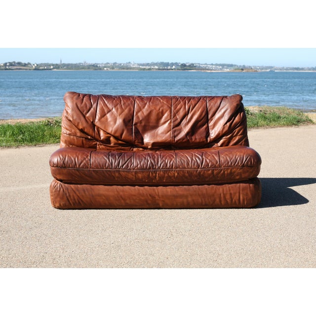 Vintage Convertible Leather Sofa, 1970s For Sale - Image 14 of 18