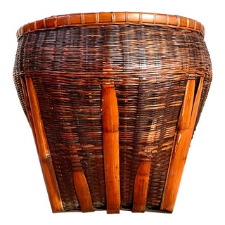 Extra Large Vintage Chinese Double Walled Red Bamboo Basket For Sale
