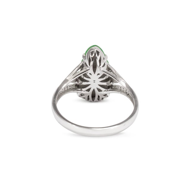 Early 21st Century 18k White Gold 2.70ct Delicate Green Icy Jadeite Jade Diamond Cocktail Ring, Size 7 For Sale - Image 5 of 8