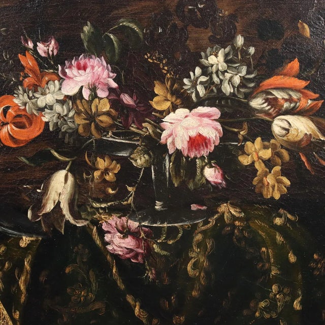 Neapolitan School Artist, Still Life with Flowers and Birds, 17th Century, Oil on Canvas For Sale - Image 5 of 13