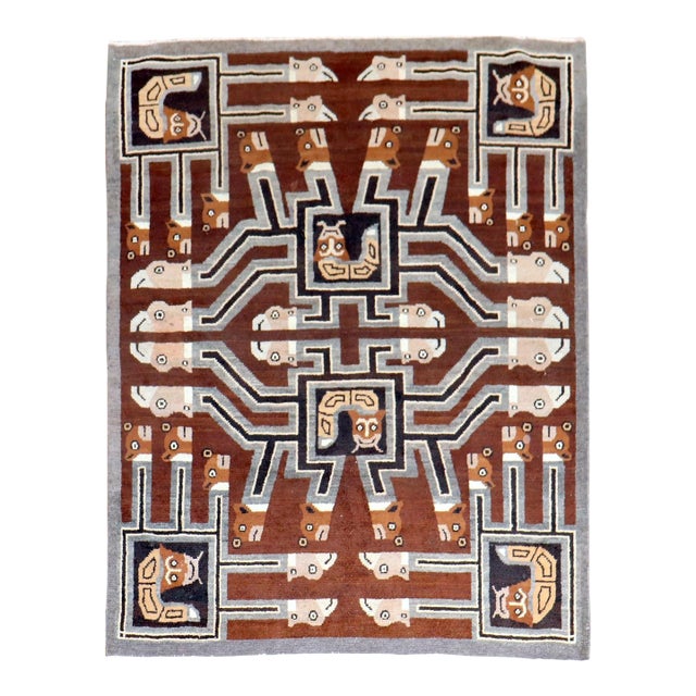 Early 20th Century Indonesian Pictorial Square Head Rug - 5' x 6'2" For Sale