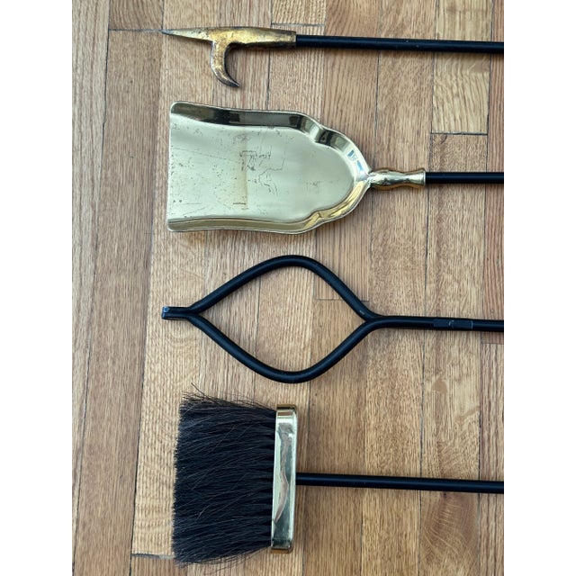 Metal Mid-Century Modern Brass & Iron Fireplace Tool Set — Attributed to George Nelson, Set of Four For Sale - Image 7 of 8
