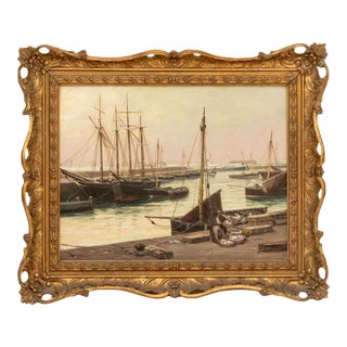 Illegibly Signed Sailing Boats Scene Oil, 19th Century For Sale