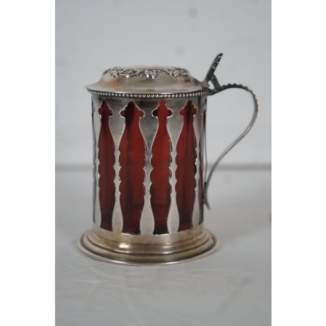 Antique American Sterling Silver & Ruby Glass 105 Condiment Pot & Spoon For Sale - Image 6 of 13