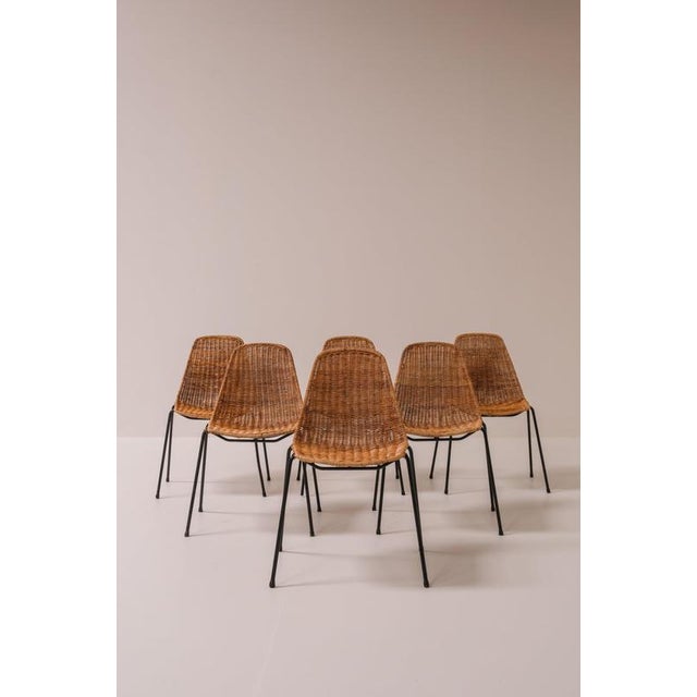 Beautiful set of six original ‘basket’ dining chairs, designed by swiss-italian designer gian franco legler in 1951. The...