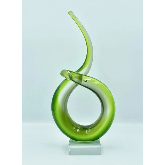 Italian Abstract Green Murano Glass Twist Sculpture, 1960s, in Flawless conditions. Designed 1960 to 1969 This piece is...