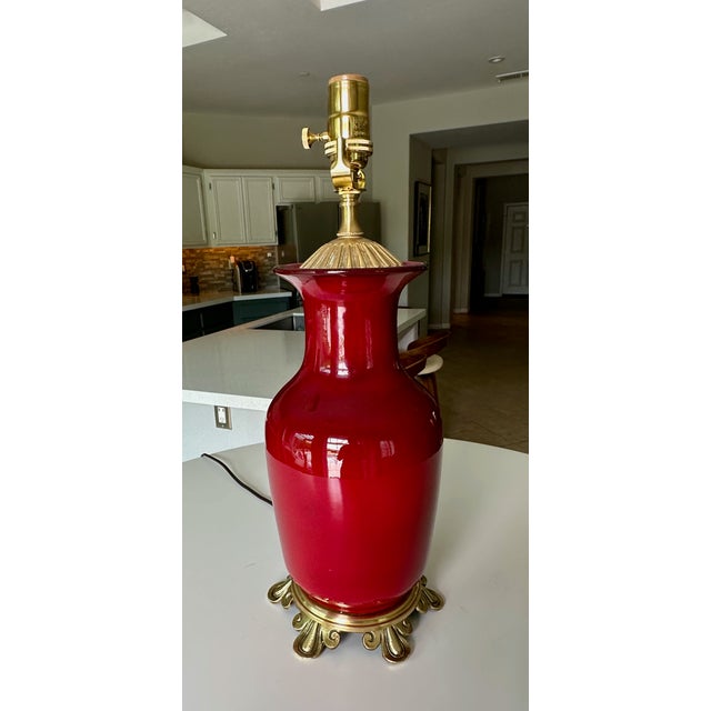 1960s Single Chinese Sang De Boeuf Flambé Oxblood Porcelain Table Lamp For Sale - Image 4 of 17