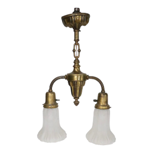 Early Electric Brass and Glass Two Arm Light Fixture C. 1900/20's