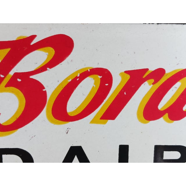 American Vintage Borden's Ice Cream Porcelain Enamel Sign Dairy 12 X 6 In. Authenticity Guarentee For Sale - Image 3 of 6