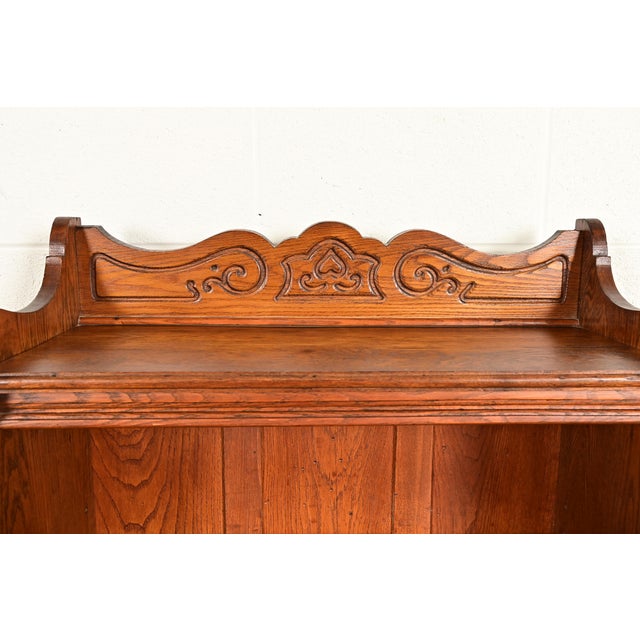 Early 20th Century Antique Victorian Carved Oak Bookcase, Circa 1900 For Sale - Image 5 of 12