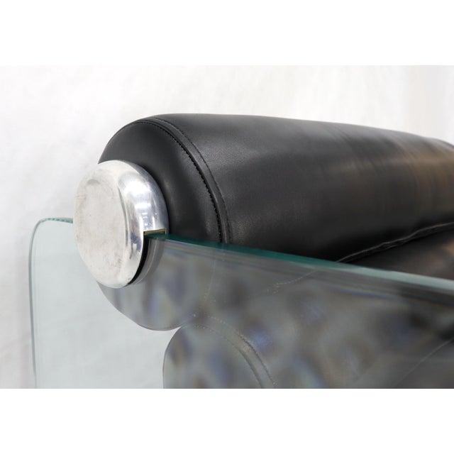 Mid 20th Century Fabio Lenci Hyaline Adjustable MCM Lounge Chair Glass Black Leather 1970s MINT! For Sale - Image 5 of 14