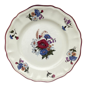 French Rustic Flowers Plate Sarreguemines, Circa 1930