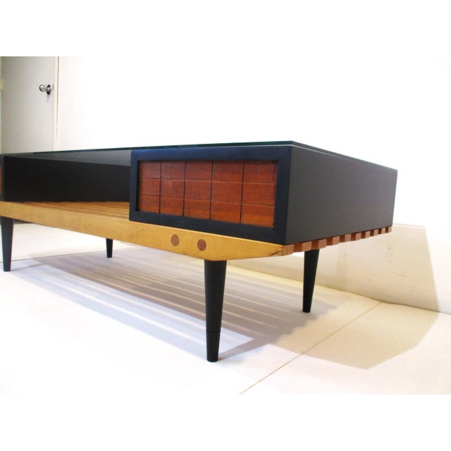 Coffee Mid Century Slat Wood / Glass Coffee Table in the Style of George Nelson For Sale - Image 8 of 12