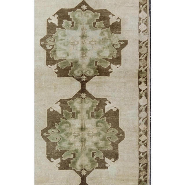 Apple Green Turkish Oushak Gallery Runner With Multi Medallions 4'8 X 11 For Sale In Atlanta - Image 6 of 7