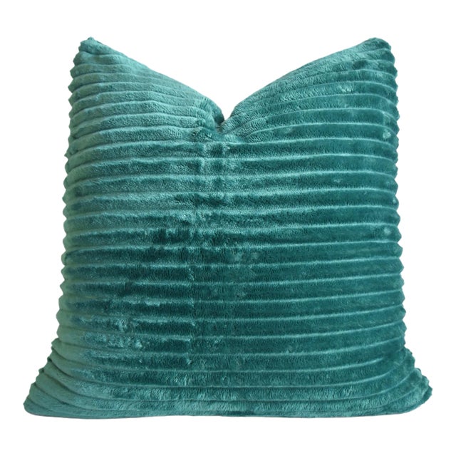 Emerald Green Ulta Soft Plush Ribbed Feather/Down Pillow 18” Square For Sale