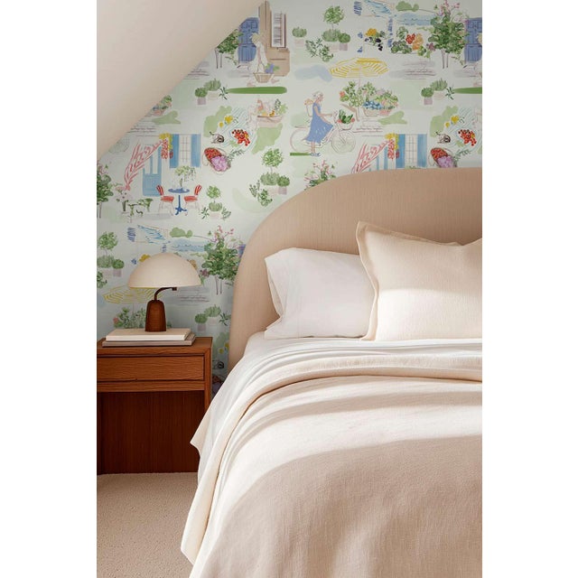Green Farmer's Market Toile Grasscloth Wallpaper by House Party | 6 Yards For Sale - Image 8 of 8
