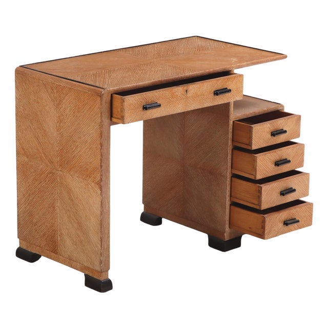 A Small English Art Deco Cerused Oak Desk, C. 1940. For Sale