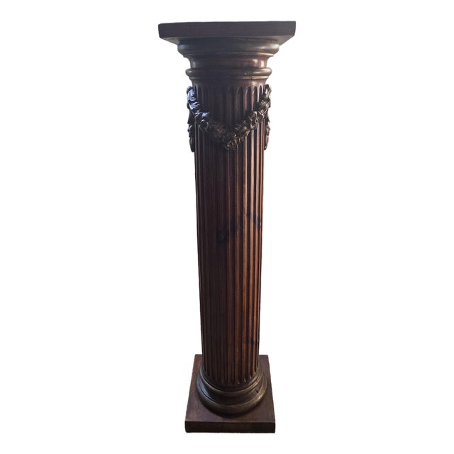 Fluted Wood Column Pedestal - 55" For Sale