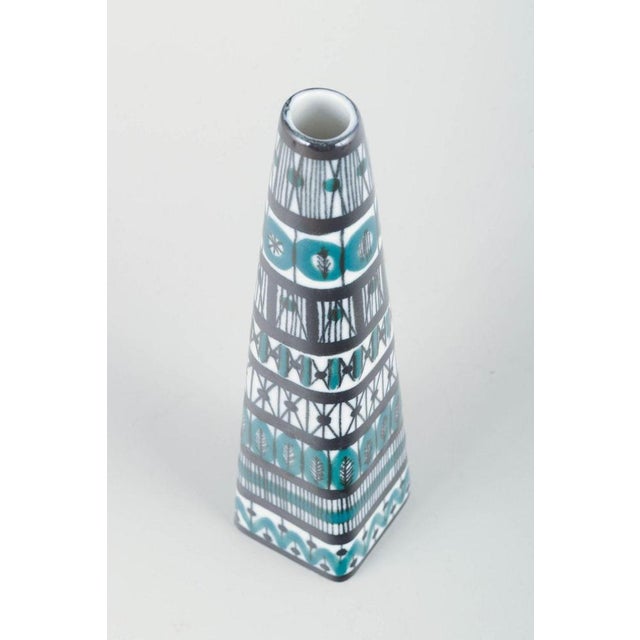 Upsala Ekeby / Karlskrona Vase “Alfa”, mid-20th century. Hand-painted conical faience vase with geometric decoration in...