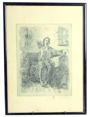 Czechoslovak Artist, Yawning Figure, 1920s, Drawing on Paper, Framed