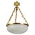 French White Glass, Brass and Bronze Pendant Chandelier, 1920s For Sale