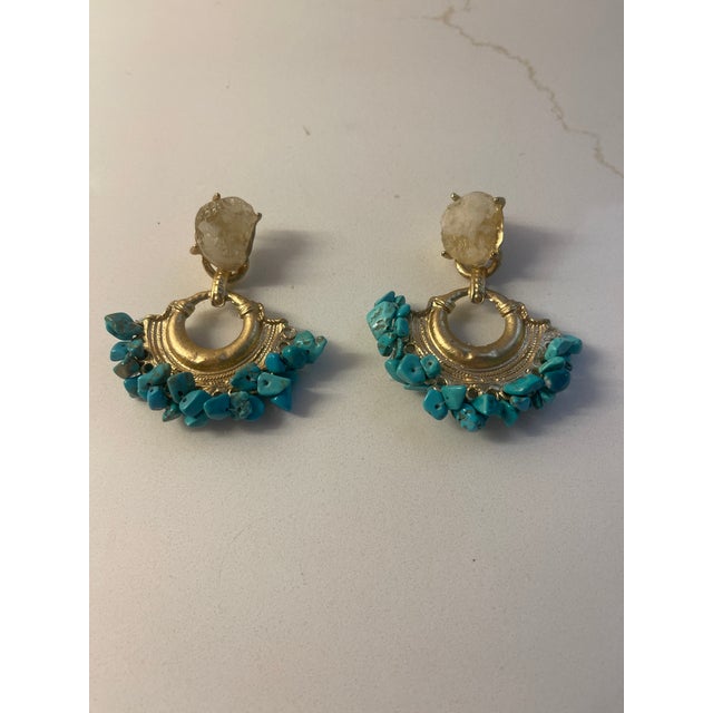 calipso style turquinos /gold circle drop earrings with citrone stone