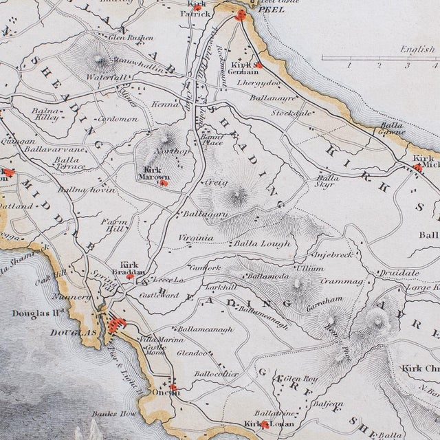 Glass Vintage Isle of Man Map, English, After Thomas Moule, Manx Cartography, Framed For Sale - Image 7 of 12