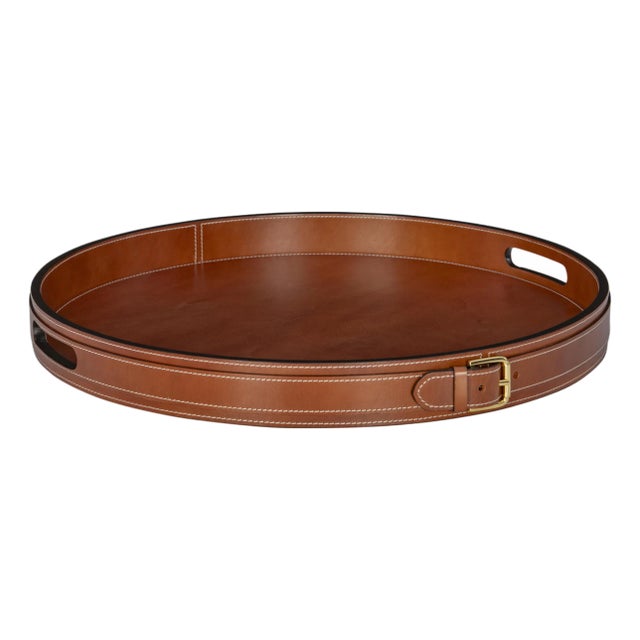 Maitland-Smith Leather Buckle Tray For Sale