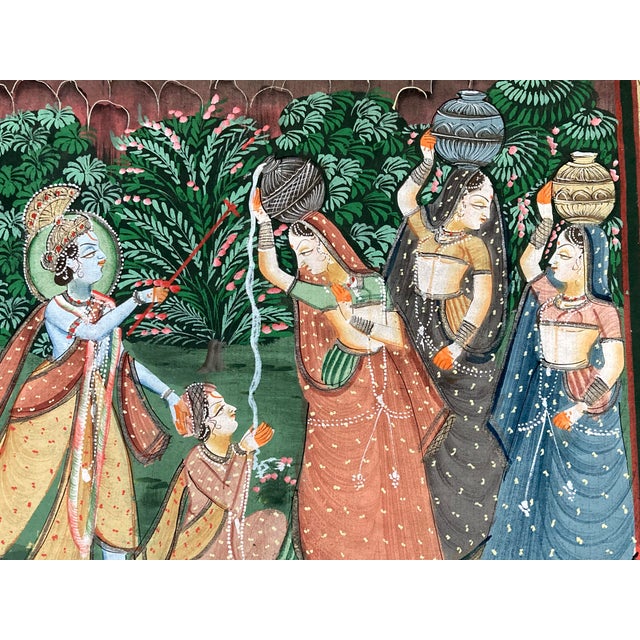 Indian Painting on Silk Depicting Libation, 1960s For Sale - Image 12 of 13