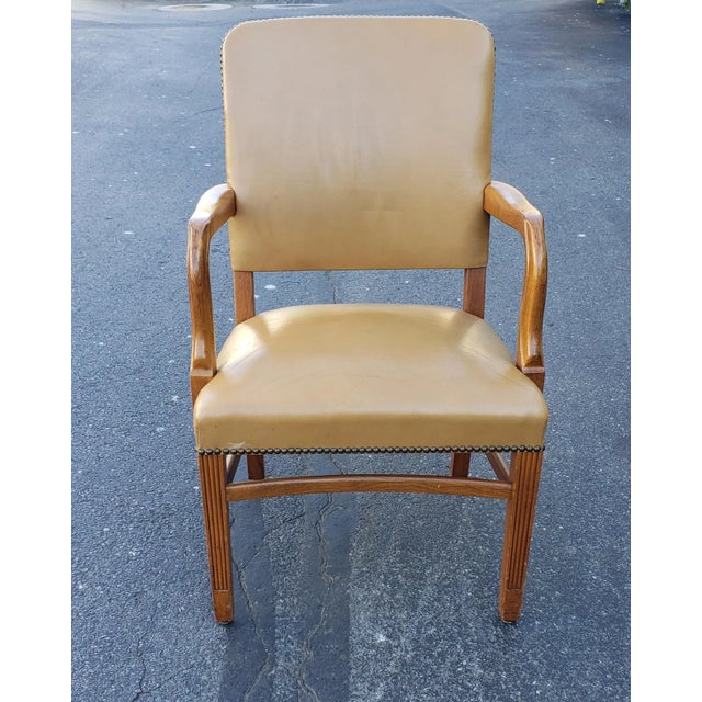 Mid-Century Modern Pair of 1970s Gunlocke Fruitwood and Leather Armchairs For Sale - Image 3 of 10