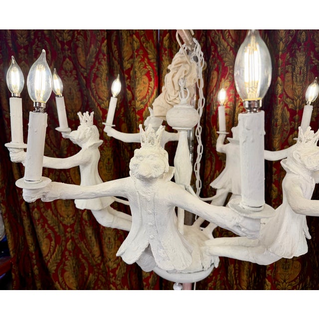 Late 20th Century Whimsical White Plaster Finished Monkey Ten-Light Chandelier For Sale - Image 4 of 9