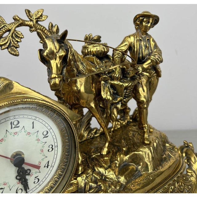 Vintage French Ornate Quartz Mantel Clock with Horse Figure For Sale - Image 14 of 16