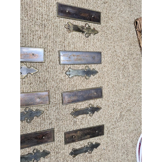 Vintage Brass Cabinet Drawer Backplates & Ornate Escutcheon Pull Plates, 12 Pc Set For Sale In Phoenix - Image 6 of 7