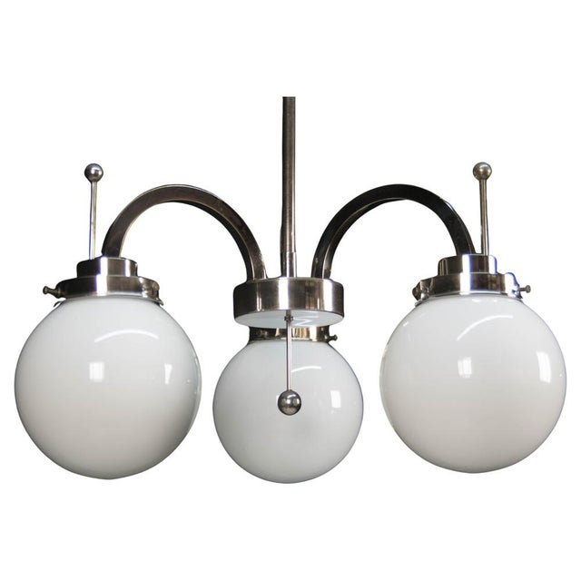 Art Deco Nickel-Plated 3-Flame Chandelier, 1920s For Sale - Image 13 of 13