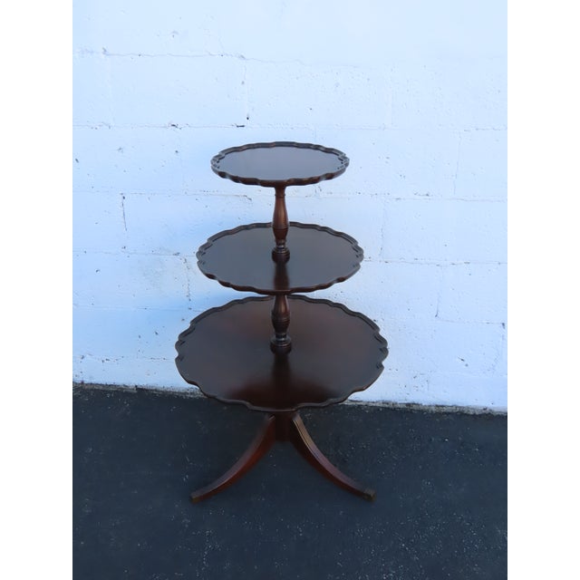1940s Mahogany 3 Tiers Carved Pie Crust Round Side End Table 6911 For Sale - Image 4 of 10