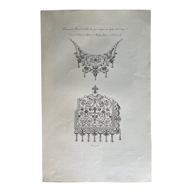 Mid 19th Century Etching Reproduction of Henry II's Horse Harness by Nicolas Xavier Willemin For Sale