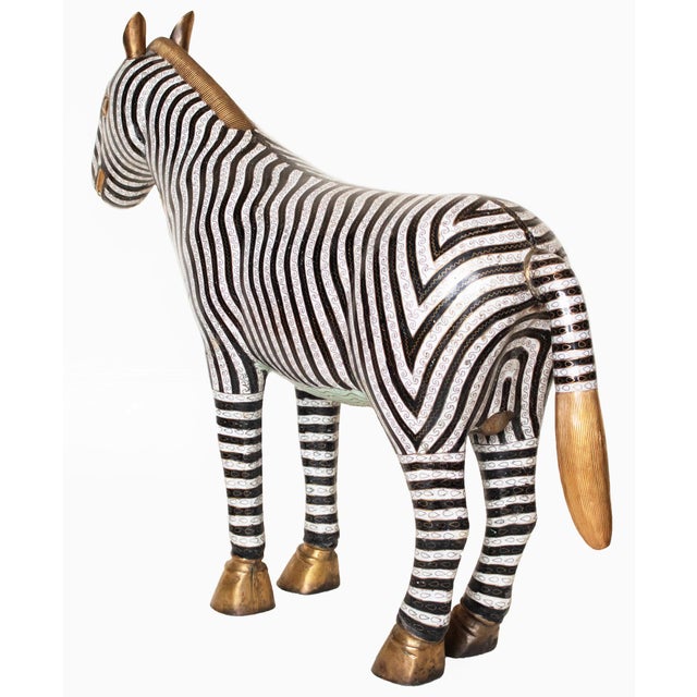 Black Rare Extra Large Vintage Chinese Cloisonné Enameled Zebra Statue For Sale - Image 8 of 15