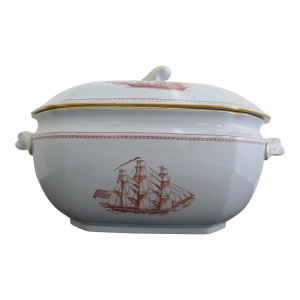 Spode Copeland Red Gold Trim Ship Trade Winds 14" Large Soup Tureen With Lid