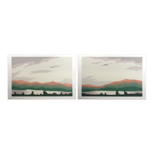 1980s Jim Boutwell "Shadow Mountain I&ii" Diptych 2 Hand Signed Serigraph Art Prints, Framed