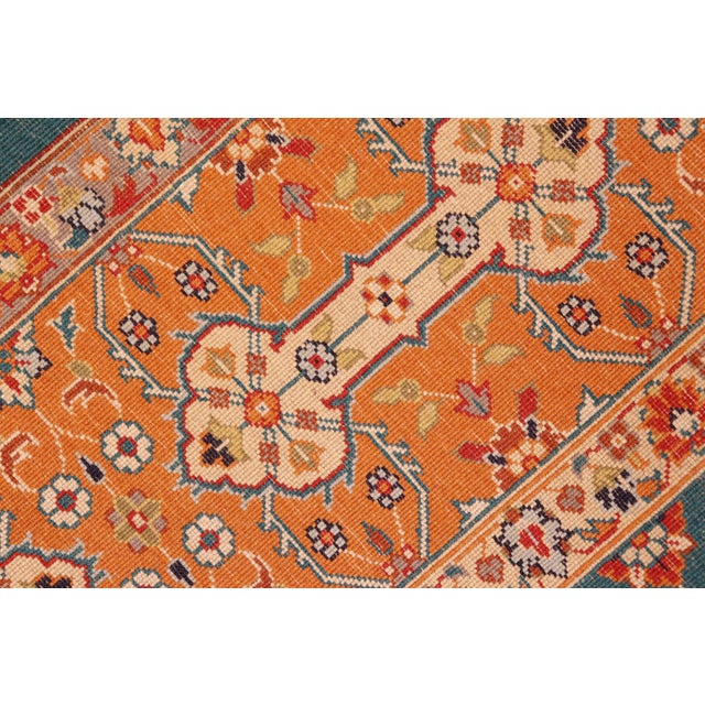 Textile Shabby Chic 1990's Pak-Persian Teal/Orange Wool Rug - 6'3'' X 9'3'' For Sale - Image 7 of 9