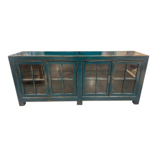 Ethan Allen Ming Cabinet in Aged Teal For Sale