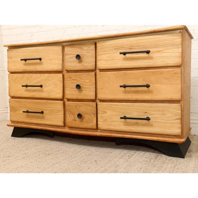 Mid-Century Modern Vintage Sculptural Oak Wood Nine-Drawer Dresser For Sale - Image 3 of 12