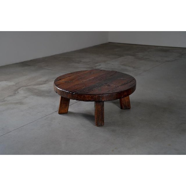 Rustic Round Dark Oak Coffee Table, Netherlands, 1960s For Sale - Image 6 of 11