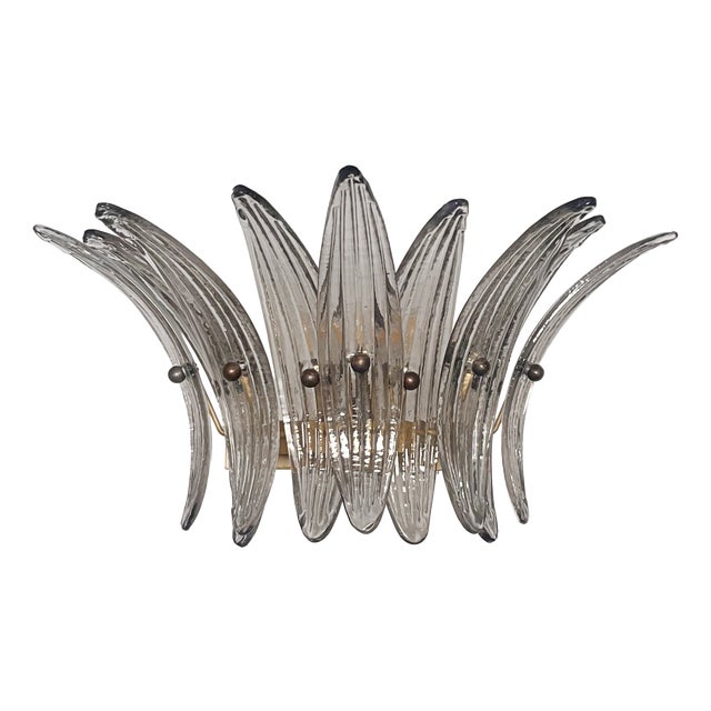 Vintage Smoked Glass Palmette Wall Lights, 1990s, Set of 2 For Sale