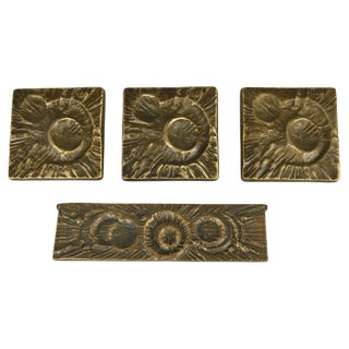 Push Pull Door Handles and Letterbox with Crater Relief, 1970s, Set of 4 For Sale