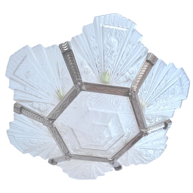 1930’s French Art Deco Chandelier Signed Verrerie Des Hanots For Sale - Image 10 of 12