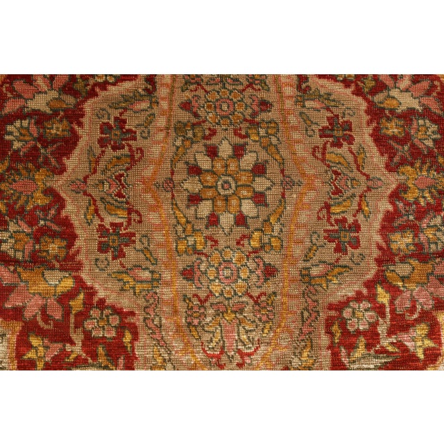 Antique Kayseri Geometric Beige Gold and Red Silk Floral Rug - Medallion Style For Sale In New York - Image 6 of 7